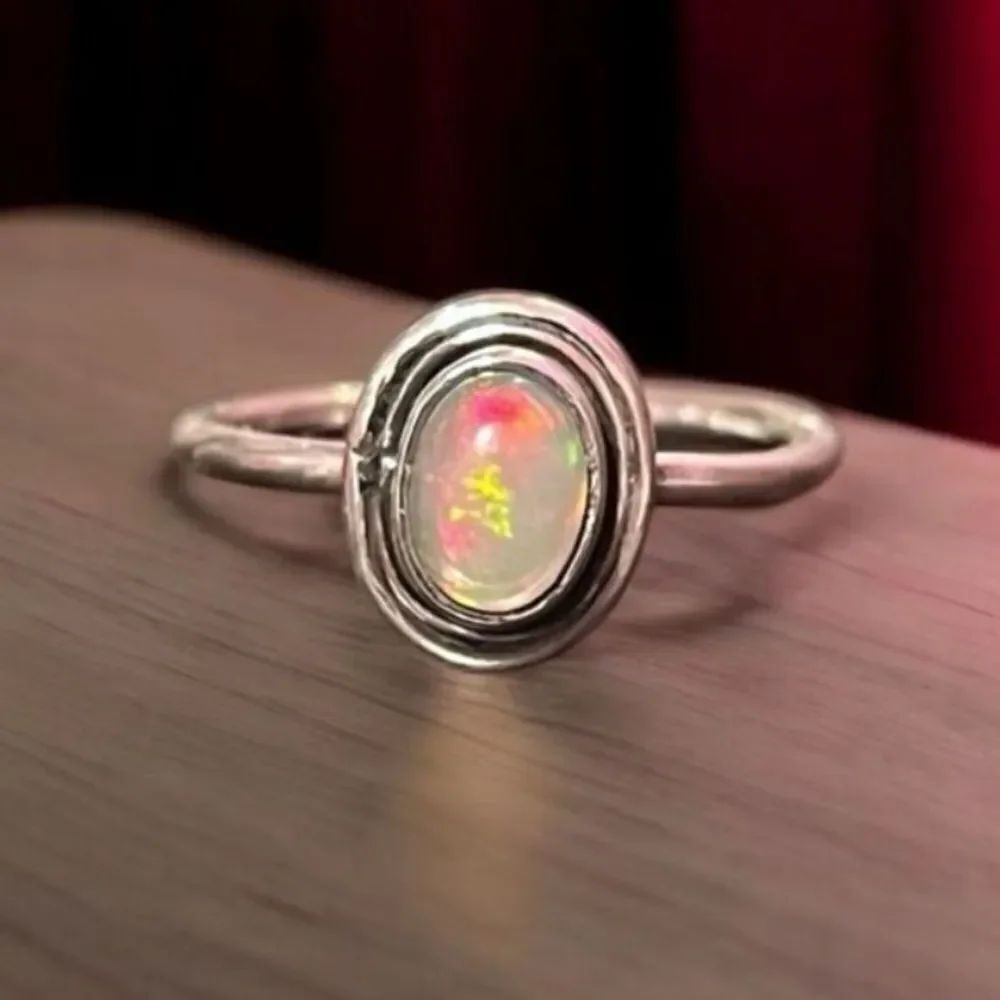 Artisan Made Genuine Ethiopian Opal Sterling Silver Ring Size 6.75 Brand New